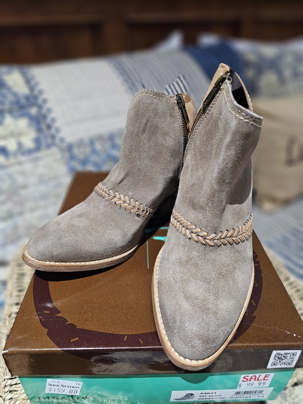 Women's Taupe Suede Braided Ankle Booties